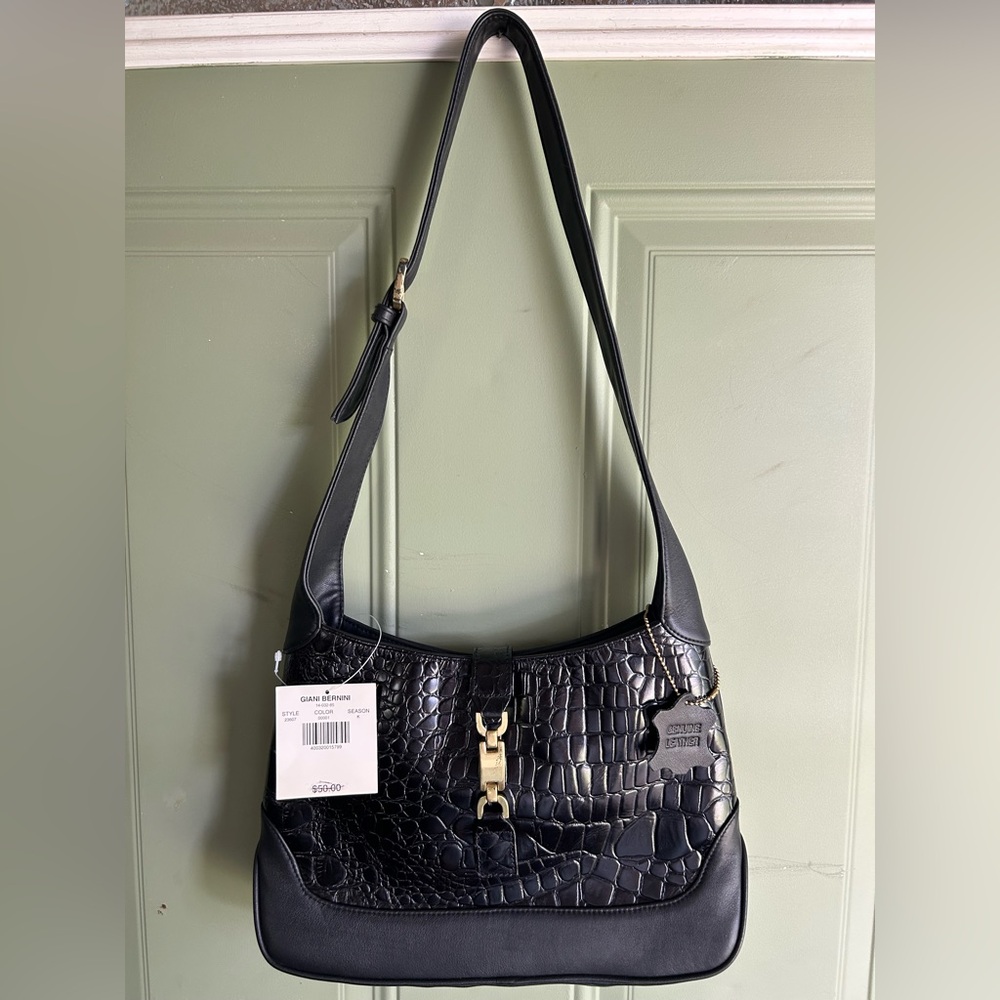 Giani Bernini Black Croc-Embossed Shoulder Bag
